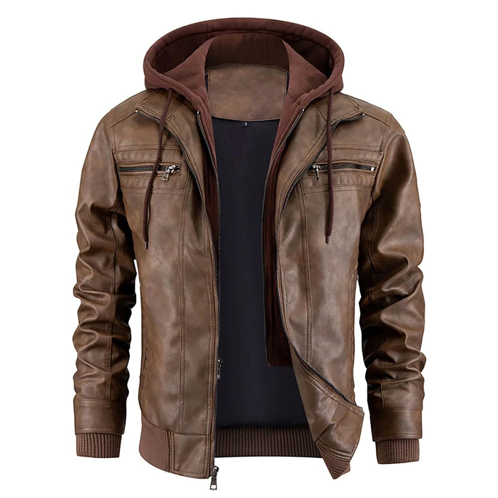 Reginald | Herren Leder-Winterjacke mit Kapuze, schlank geschnittener Herbstmantel | Nomadnts | Nomadnts