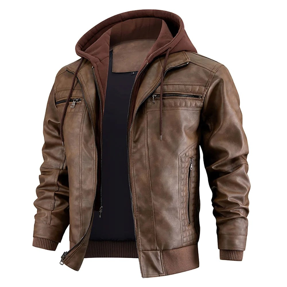 Reginald | Herren Leder-Winterjacke mit Kapuze, schlank geschnittener Herbstmantel | Nomadnts | Nomadnts
