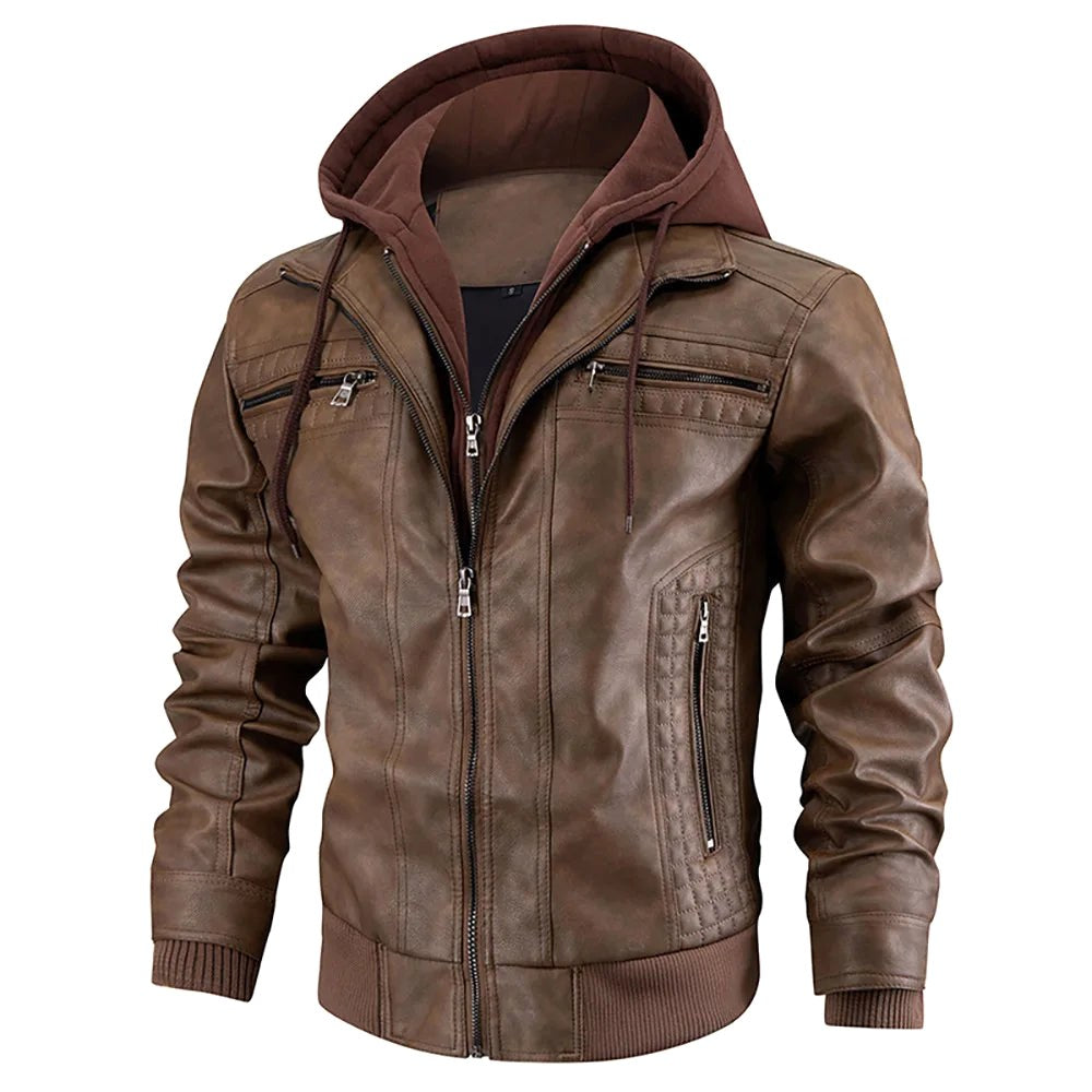 Reginald | Herren Leder-Winterjacke mit Kapuze, schlank geschnittener Herbstmantel | Nomadnts | Nomadnts