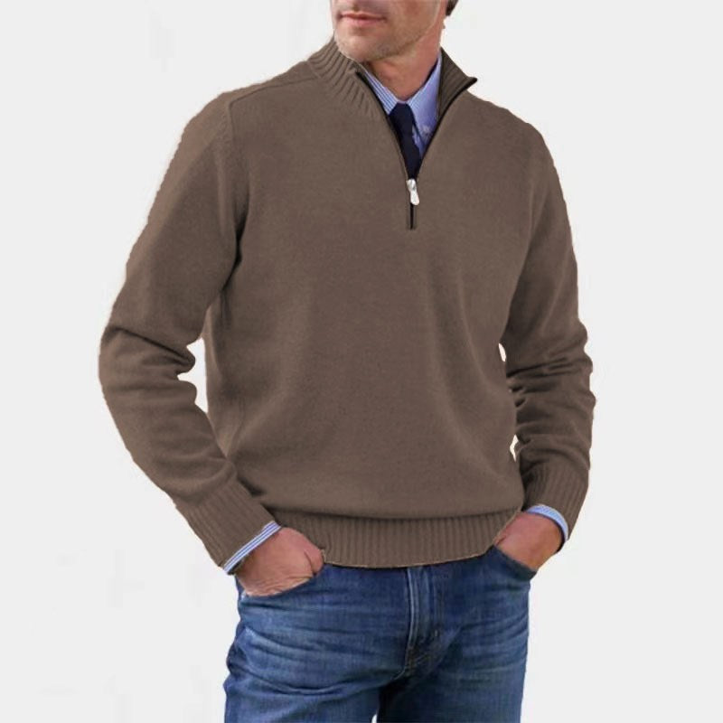 Reinhard | Herren Zip-Pullover mit leichter Wärmung, Eleganter Strickpullover | Nomad NTS | Brown