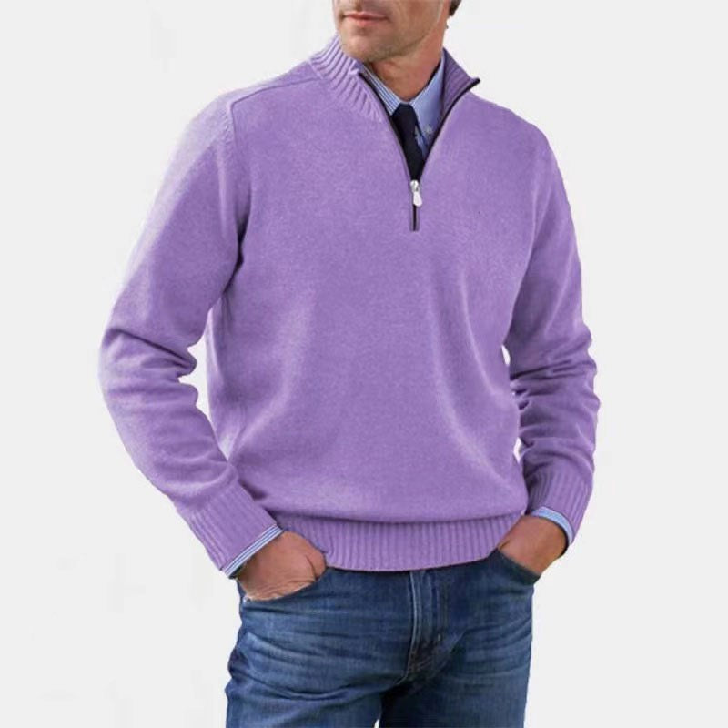 Reinhard | Herren Zip-Pullover mit leichter Wärmung, Eleganter Strickpullover | Nomad NTS | Purple