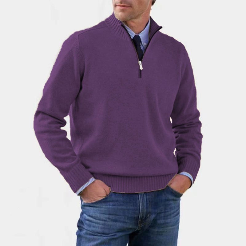 Reinhard | Herren Zip-Pullover mit leichter Wärmung, Eleganter Strickpullover | Nomad NTS | Dark Violet