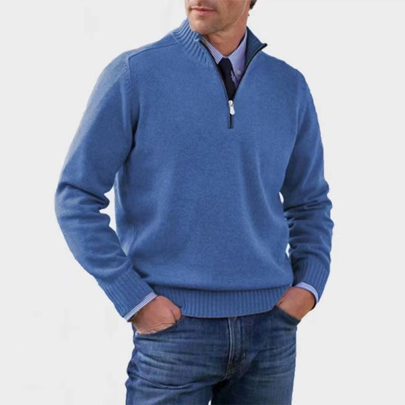 Reinhard | Herren Zip-Pullover mit leichter Wärmung, Eleganter Strickpullover | Nomad NTS | Blue