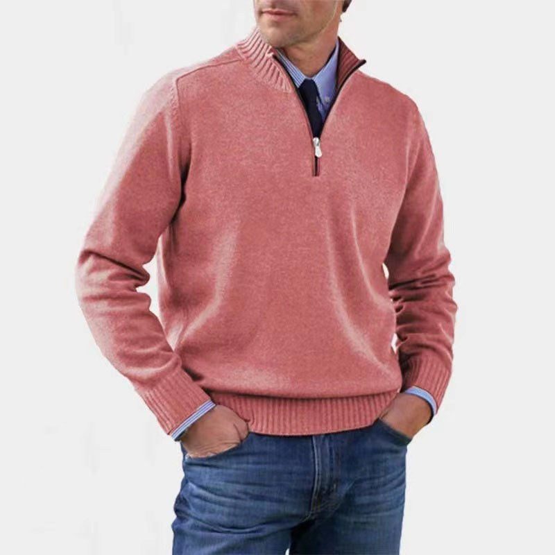 Reinhard | Herren Zip-Pullover mit leichter Wärmung, Eleganter Strickpullover | Nomad NTS | Pink