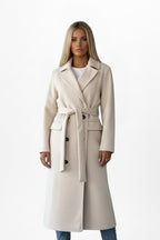 Roseline | Damen zweireihiger langer Mantel, tailliert geschnittener Herbstmantel | Nomadnts | Beige