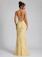 Rosie | Damen Blumen-Corset-Maxikleid, geformtes Anlasskleid | Nomadnts | Light Blue