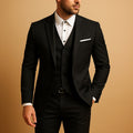 Ryan | Herren schmal geschnittener Dreiteiler mit Weste, tailliert geschnittener Anzug | Nomadnts | Black