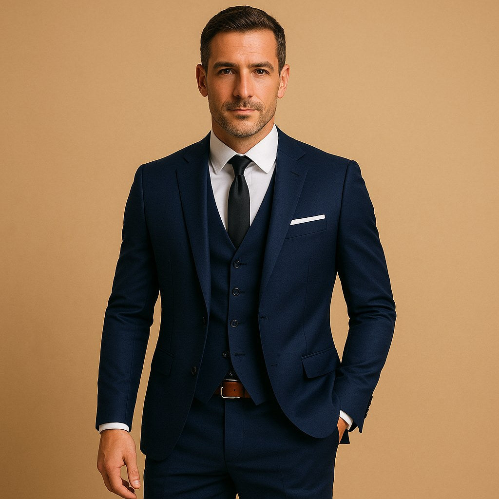 Ryan | Herren schmal geschnittener Dreiteiler mit Weste, tailliert geschnittener Anzug | Nomadnts | Navy Blue
