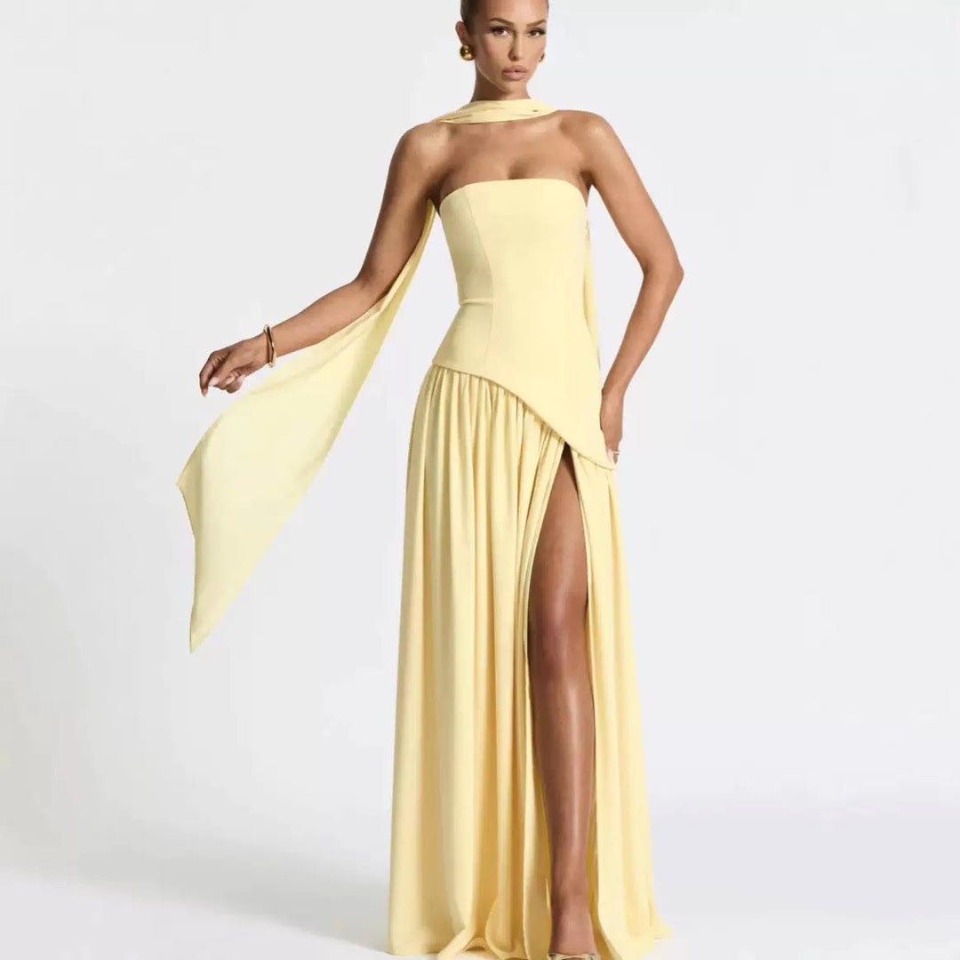 Sabine | Damen trägerloses Maxikleid mit Beinschlitz, formelles Kleid für Hochzeitsgäste | Nomadnts | Nomadnts