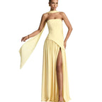 Sabine | Damen trägerloses Maxikleid mit Beinschlitz, formelles Kleid für Hochzeitsgäste | Nomadnts | Green