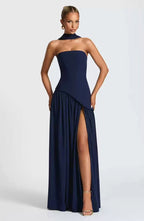 Sabine | Damen trägerloses Maxikleid mit Beinschlitz, formelles Kleid für Hochzeitsgäste | Nomadnts | Dark blue