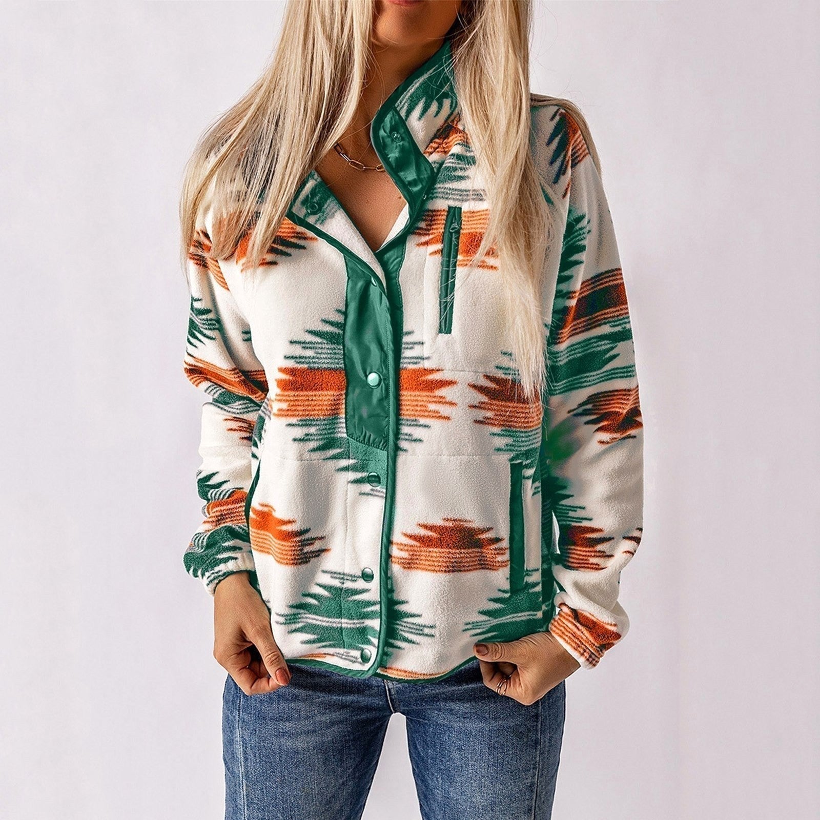Sandra | Damen Button-Up-Jacke, strukturierte Jacke mittlerer Stärke | Nomadnts | Green