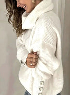 Scarlett | Damen Rippstrick-Pullover mit Schalkragen und Manschettenknöpfen, strukturierter Strickpullover | Nomad NTS | Grey