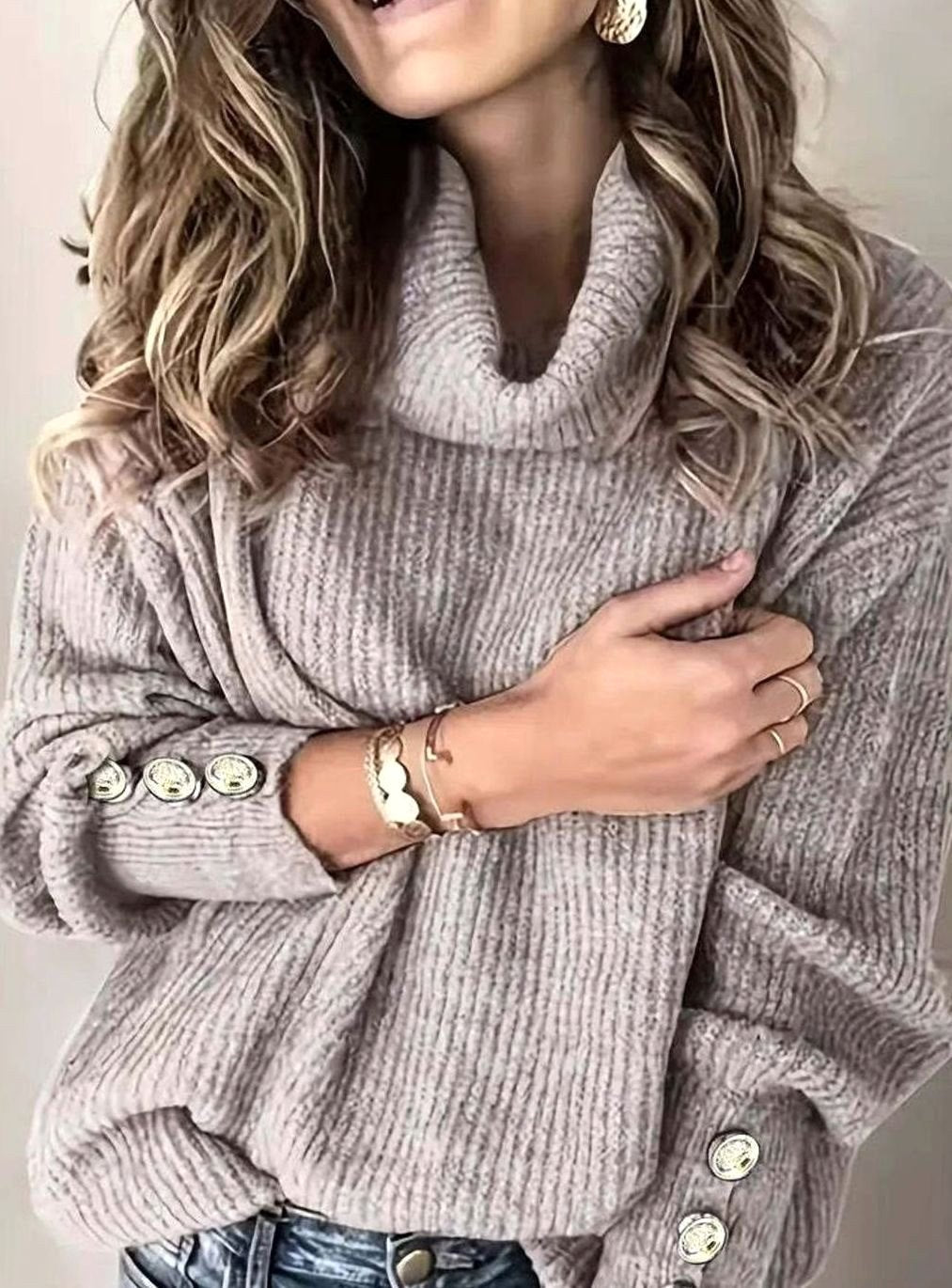 Scarlett | Damen Rippstrick-Pullover mit Schalkragen und Manschettenknöpfen, strukturierter Strickpullover | Nomad NTS | Black