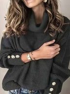 Scarlett | Damen Rippstrick-Pullover mit Schalkragen und Manschettenknöpfen, strukturierter Strickpullover | Nomad NTS | Blue