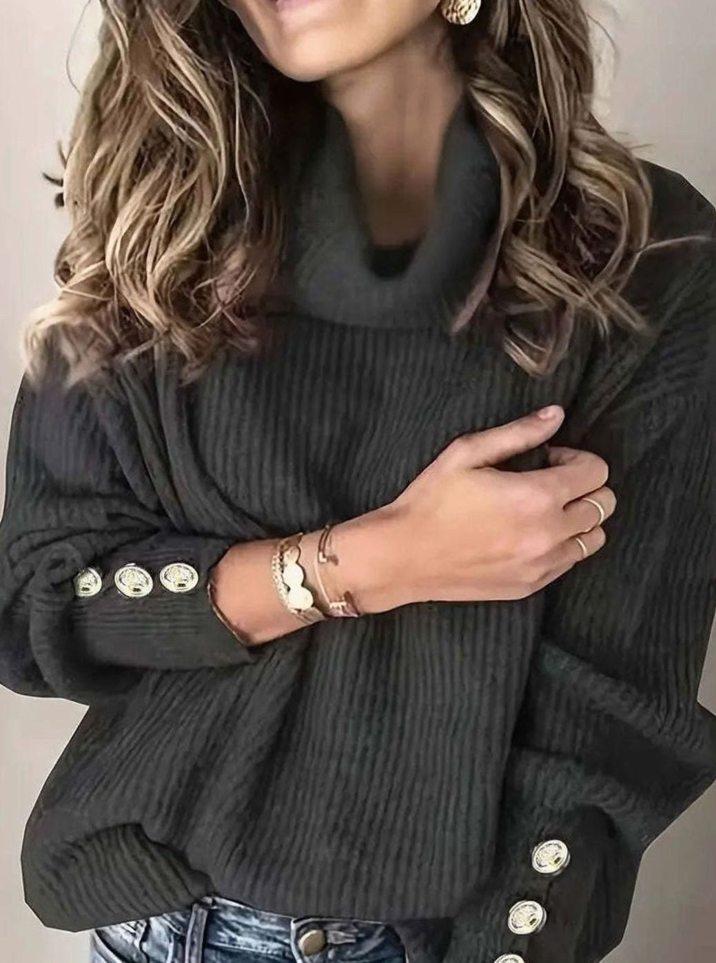 Scarlett | Damen Rippstrick-Pullover mit Schalkragen und Manschettenknöpfen, strukturierter Strickpullover | Nomad NTS | Blue