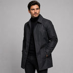 Scott | Taillierter Longline-Mantel für Herren, Mantel mit Knopfleiste | Nomadnts | Schwarz