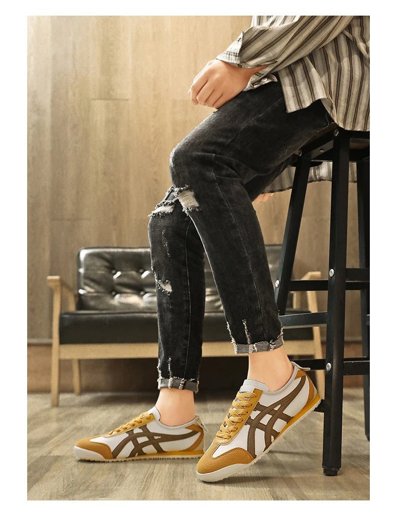Sebastian | Herren-Retro-Sneaker mit Kontraststreifen und Wildleder-Akzenten, Vintage-Laufsneaker | Nomad NTS | Orange