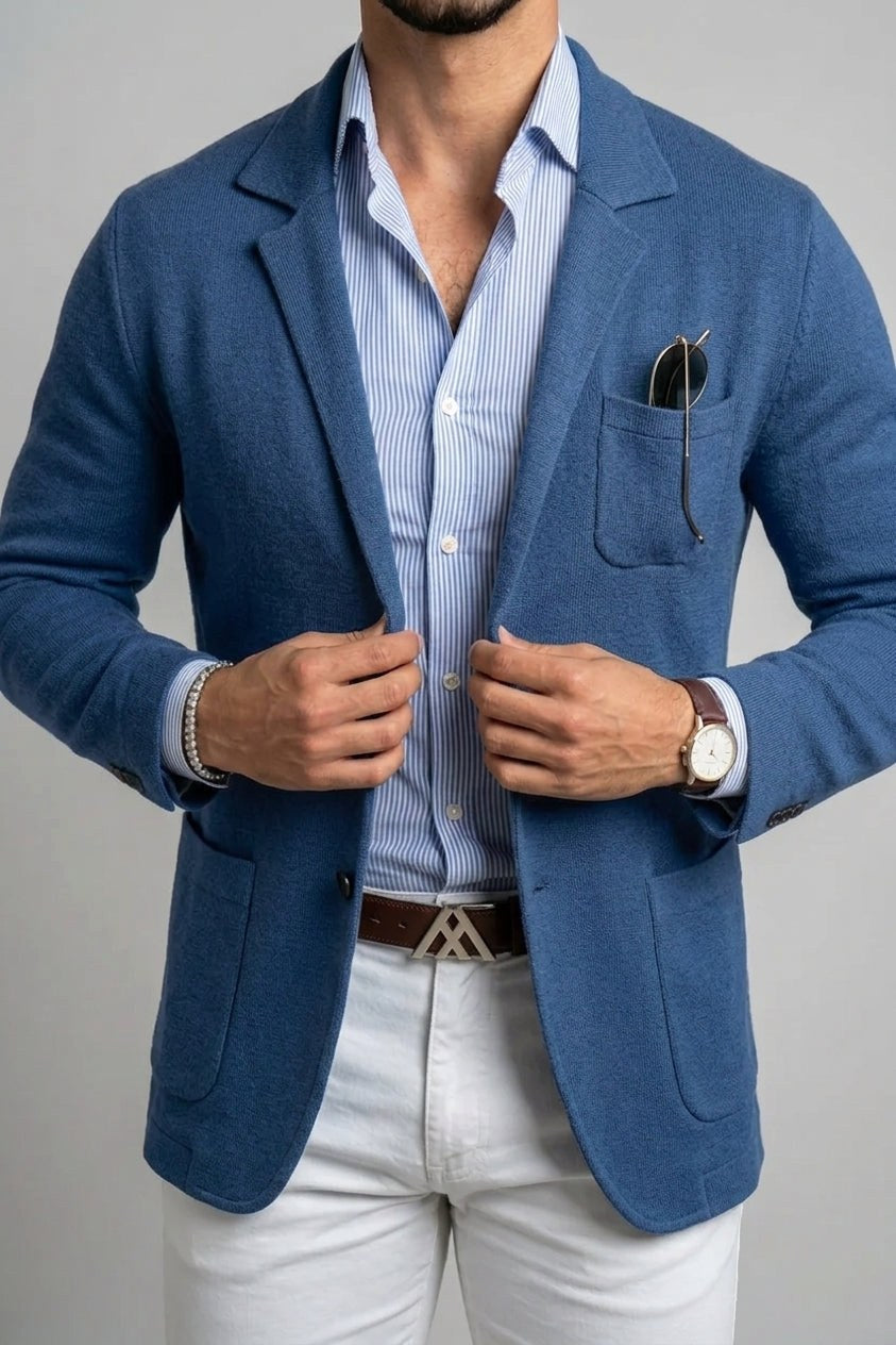Sebastian | Herrenblazer aus Denim mit Revers, Strukturierter Knopfblazer | Nomad NTS