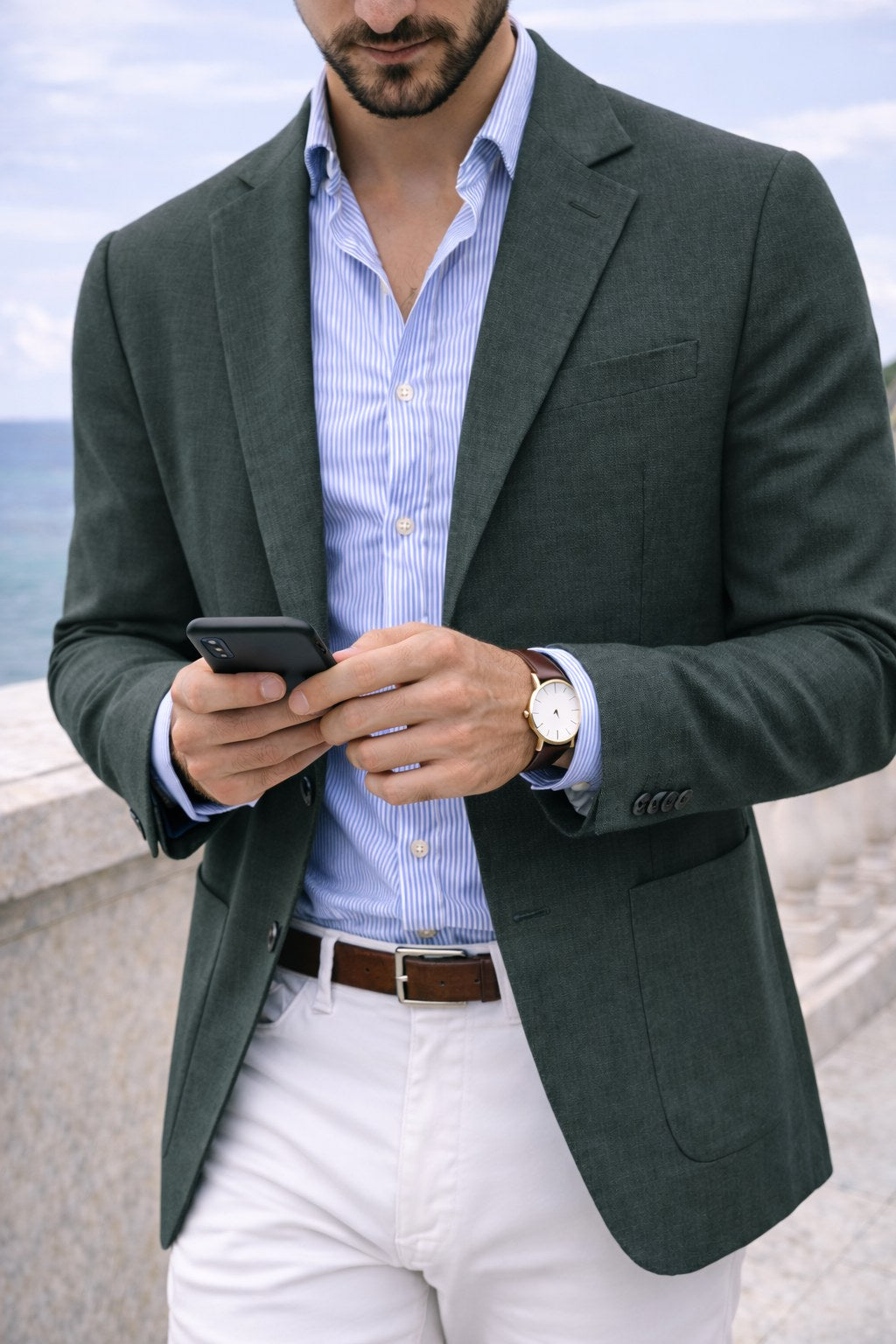 Sebastian | Herrenblazer aus Denim mit Revers, Strukturierter Knopfblazer | Nomad NTS