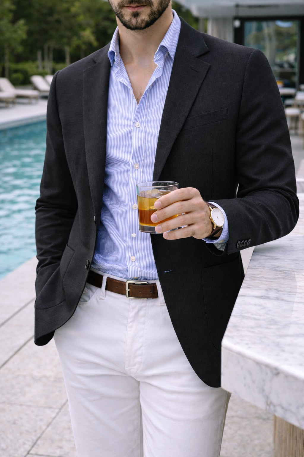 Sebastian | Herrenblazer aus Denim mit Revers, Strukturierter Knopfblazer | Nomad NTS