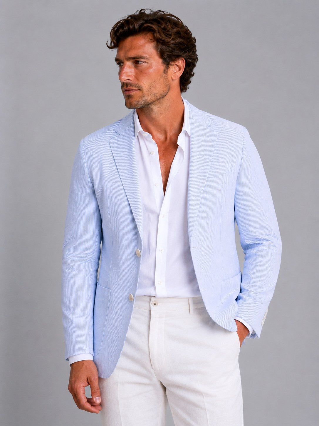 Shaun | Herren gestreifter, tailliert geschnittener Blazer, leichte Anzugjacke | Nomadnts | Khaki