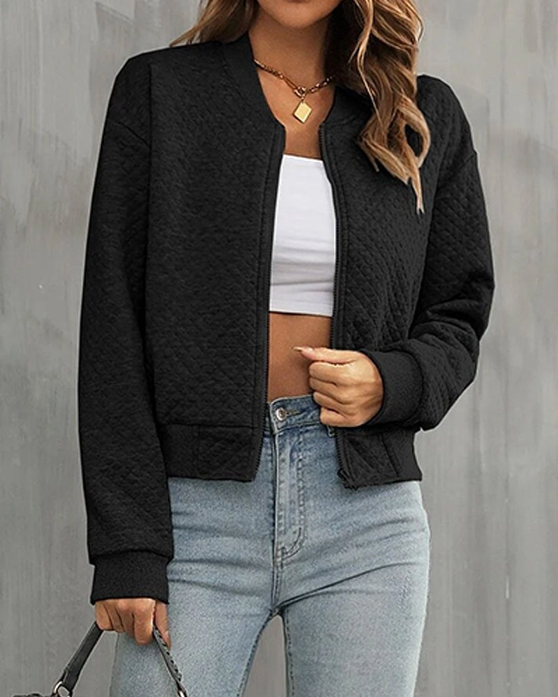 Simone | Damen gesteppte Bomberjacke, kragenlose Jacke mit Reißverschluss | Nomadnts | Black