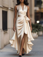Solange | Damen Wickel-Maxikleid mit Halsband, asymmetrisches Abendkleid | Nomadnts | Navy Blue