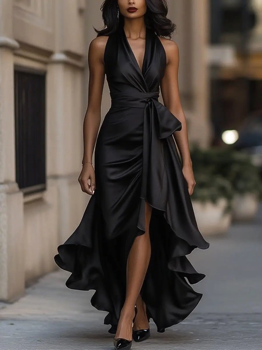 Solange | Damen Wickel-Maxikleid mit Halsband, asymmetrisches Abendkleid | Nomadnts | Nomadnts