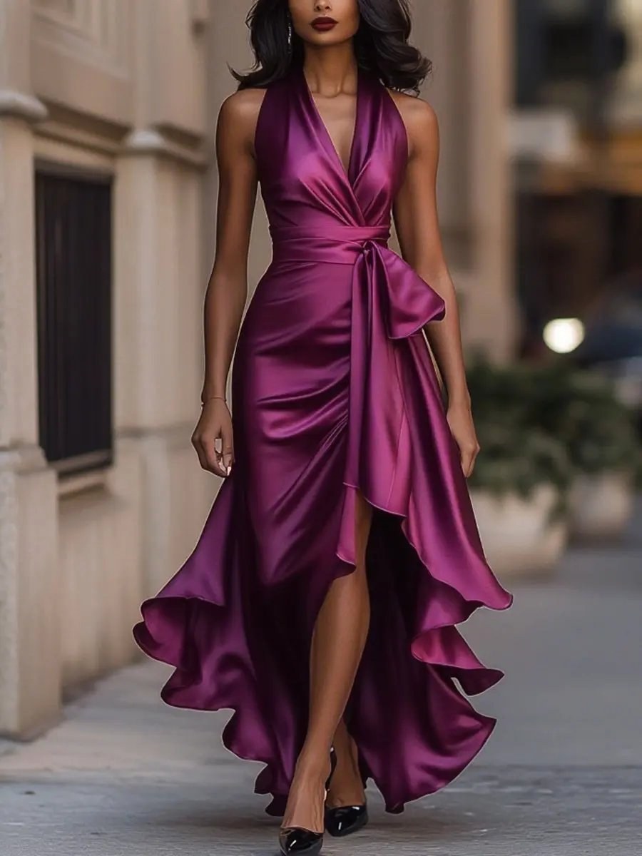 Solange | Damen Wickel-Maxikleid mit Halsband, asymmetrisches Abendkleid | Nomadnts | Nomadnts