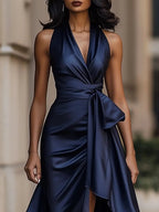 Solange | Damen Wickel-Maxikleid mit Halsband, asymmetrisches Abendkleid | Nomadnts | Burgundy
