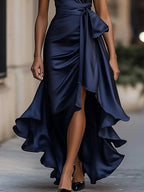 Solange | Damen Wickel-Maxikleid mit Halsband, asymmetrisches Abendkleid | Nomadnts | White