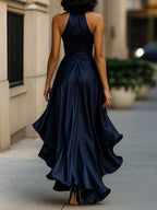 Solange | Damen Wickel-Maxikleid mit Halsband, asymmetrisches Abendkleid | Nomadnts | Royal Blue