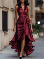 Solange | Damen Wickel-Maxikleid mit Halsband, asymmetrisches Abendkleid | Nomadnts | Brown