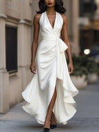 Solange | Damen Wickel-Maxikleid mit Halsband, asymmetrisches Abendkleid | Nomadnts | Black