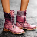 Sophie | Damen Schnürstiefelette in Altrosa, Vintage Kurzstiefel mit Blockabsatz | Nomad NTS | Karminrot