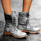 Sophie | Damen Schnürstiefelette in Altrosa, Vintage Kurzstiefel mit Blockabsatz | Nomad NTS | Grau