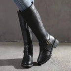Sylvia | Damen orthopädische kniehohe Lederstiefel, Herbststiefel mit Blockabsatz | Nomadnts | DarkBrown