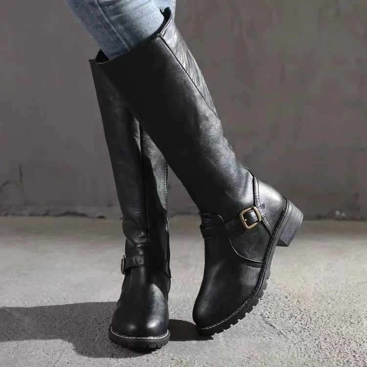 Sylvia | Damen orthopädische kniehohe Lederstiefel, Herbststiefel mit Blockabsatz | Nomadnts | DarkBrown
