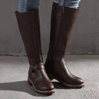 Sylvia | Damen orthopädische kniehohe Lederstiefel, Herbststiefel mit Blockabsatz | Nomadnts | Black