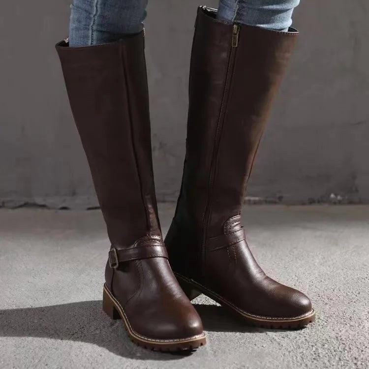 Sylvia | Damen orthopädische kniehohe Lederstiefel, Herbststiefel mit Blockabsatz | Nomadnts | Black