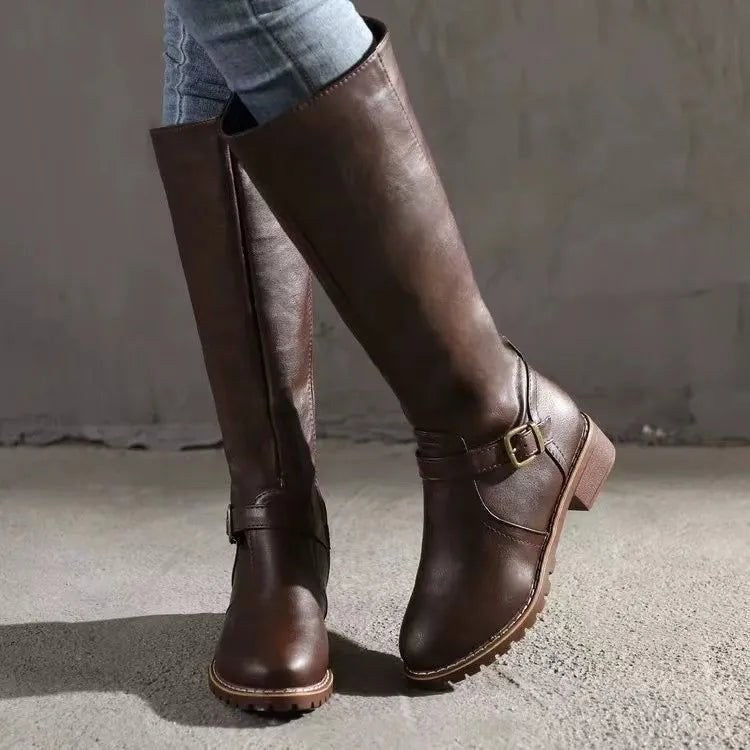 Sylvia | Damen orthopädische kniehohe Lederstiefel, Herbststiefel mit Blockabsatz | Nomadnts | Nomadnts