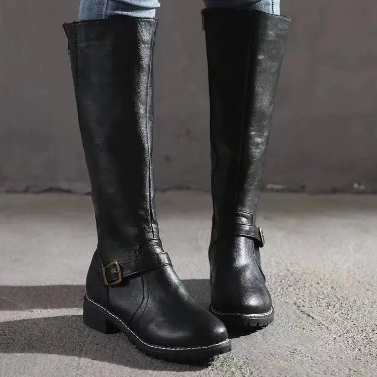 Sylvia | Damen orthopädische kniehohe Lederstiefel, Herbststiefel mit Blockabsatz | Nomadnts | Nomadnts