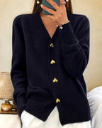 Sylvie | Damen Cardigan mit V-Ausschnitt und Knopfleiste, langärmeliger gerippter Strick-Cardigan | Nomadnts | Black