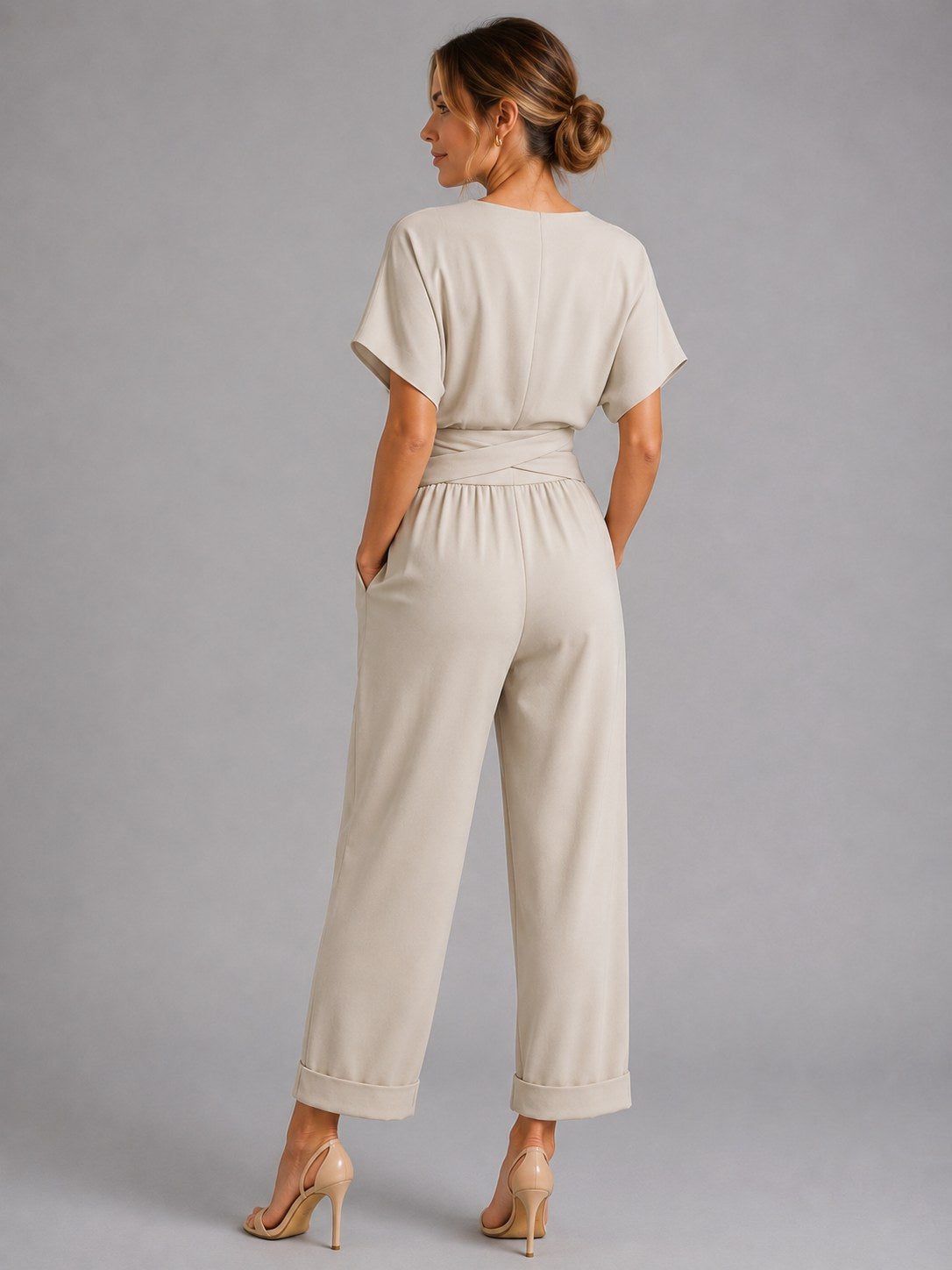 Sylvie | Damen Wickel-Zweiteiler, locker geschnittene verkürzte Hose | Nomadnts | Khaki
