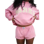 Thea | Damen Strick-Sweatshirt mit Stehkragen, Varsity-Buchstaben-Pullover | Nomadnts | Nomadnts