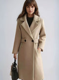 Theresa | Damen Longline Mantel mit Gürtel und Kerb-Revers, Tailierter Herbst-Mantel | Nomad NTS | Camel