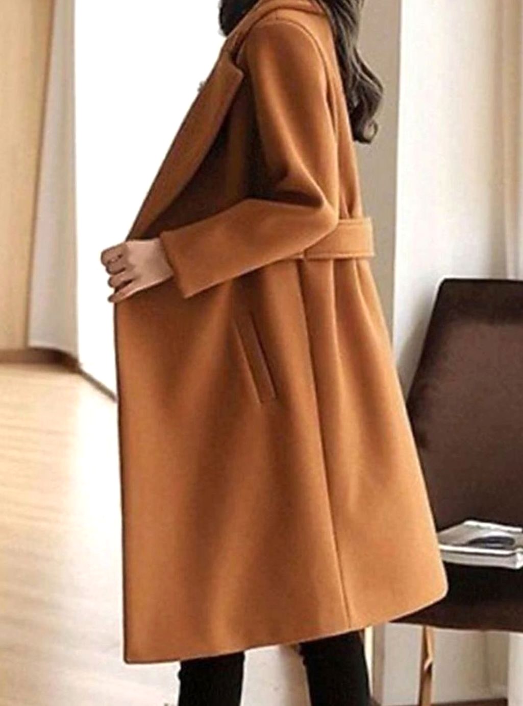 Theresa | Damen Longline Mantel mit Gürtel und Kerb-Revers, Tailierter Herbst-Mantel | Nomad NTS | Brown