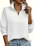 Therese | Damen Pullover mit Halb-Reißverschluss und Trichterkragen, Strickpullover mit fallender Schulter | Nomadnts | White