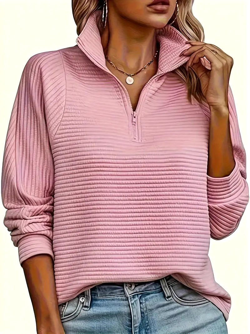 Therese | Damen Pullover mit Halb-Reißverschluss und Trichterkragen, Strickpullover mit fallender Schulter | Nomadnts | Pink